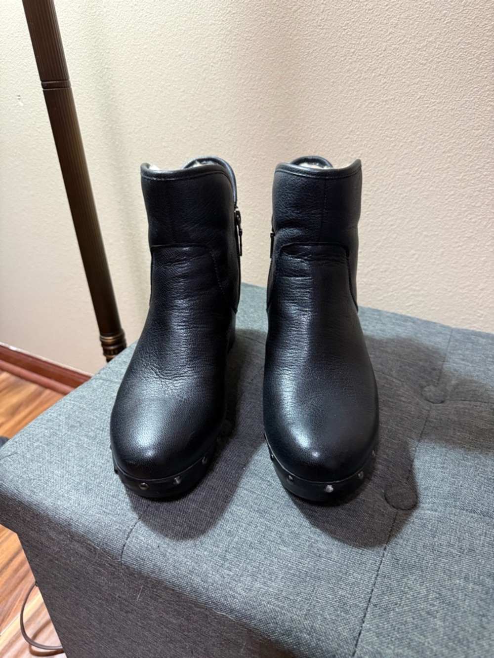 UGG Black Leather Shearling-Lined Ankle Boots